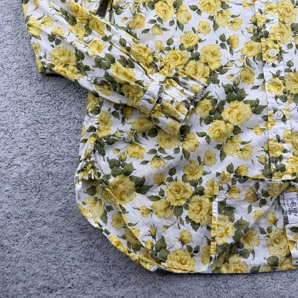 J Crew Liberty Carline Rose Shirt Womens 10 Yellow Floral Ruffle Trim Button Up